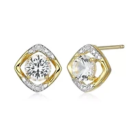 18K Yellow Gold Plated Sterling Silver Birthstone Gemstone and Diamond Accent Stud Earrings