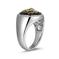 Men's Genuine Black Spinel and Created White Sapphire Lion Ring Two-tone Sterling Silver
