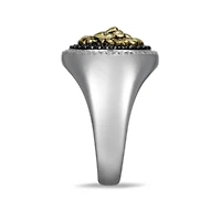 Men's Genuine Black Spinel and Created White Sapphire Lion Ring Two-tone Sterling Silver