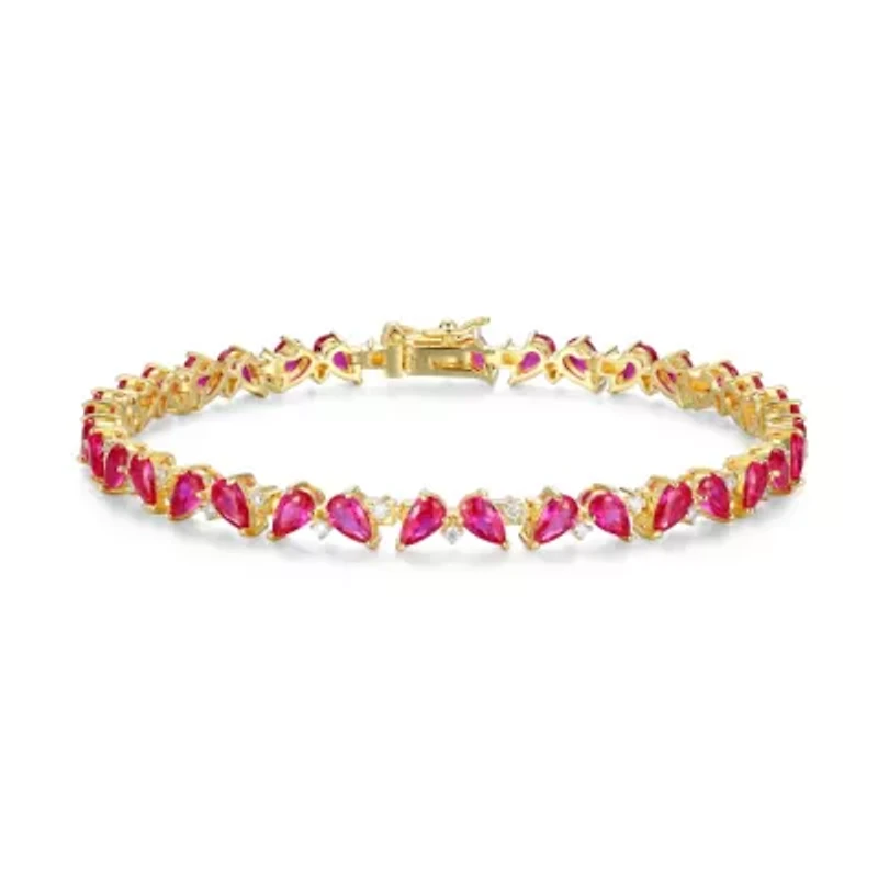 Lab Created 18K Yellow Gold Plated Sterling Silver Gemstone and 1/3 CTTW Grown Diamond Tennis Bracelet
