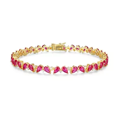 Lab Created 18K Yellow Gold Plated Sterling Silver Gemstone and 1/3 CTTW Grown Diamond Tennis Bracelet