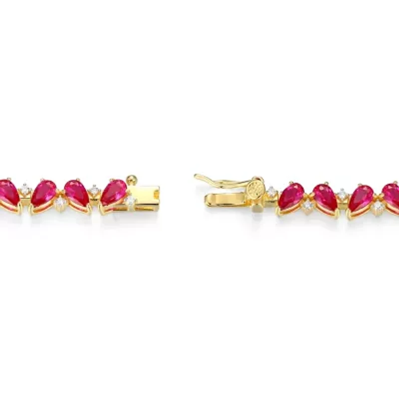 Lab Created 18K Yellow Gold Plated Sterling Silver Gemstone and 1/3 CTTW Grown Diamond Tennis Bracelet