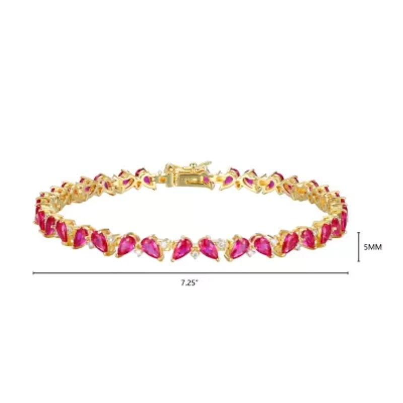 Lab Created 18K Yellow Gold Plated Sterling Silver Gemstone and 1/3 CTTW Grown Diamond Tennis Bracelet
