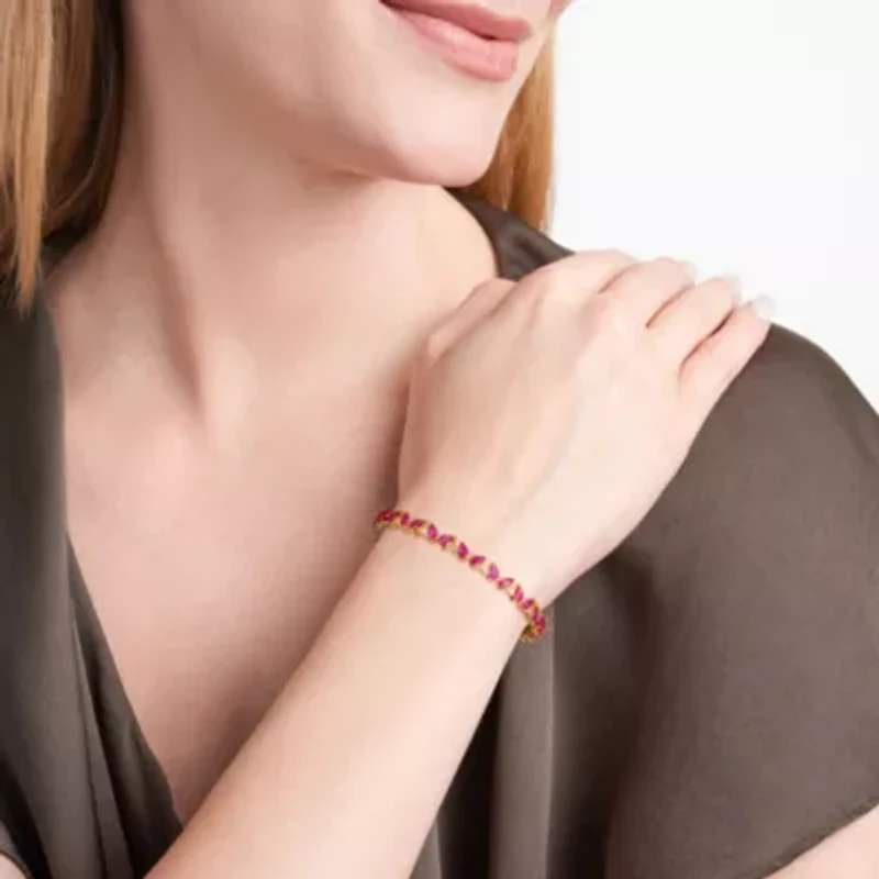 Lab Created 18K Yellow Gold Plated Sterling Silver Gemstone and 1/3 CTTW Grown Diamond Tennis Bracelet