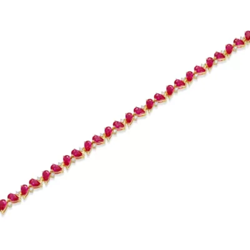 Lab Created 18K Yellow Gold Plated Sterling Silver Gemstone and 1/3 CTTW Grown Diamond Tennis Bracelet