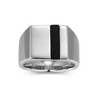 Rhodium Plated Sterling Silver Men's Genuine Black Onyx Ring