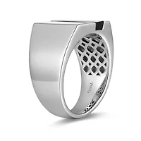 Rhodium Plated Sterling Silver Men's Genuine Black Onyx Ring