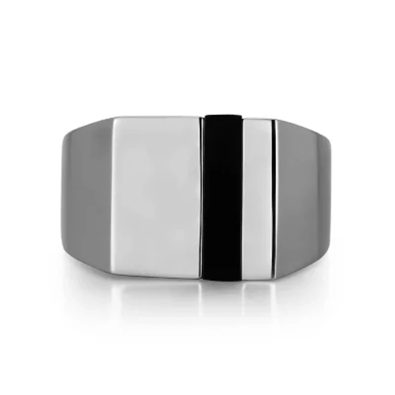 Rhodium Plated Sterling Silver Men's Genuine Black Onyx Ring