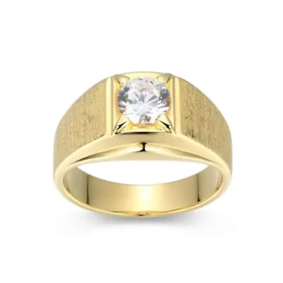 18K Yellow Gold or Rhodium Plated Sterling Silver Men's Cubic Zirconia Ring