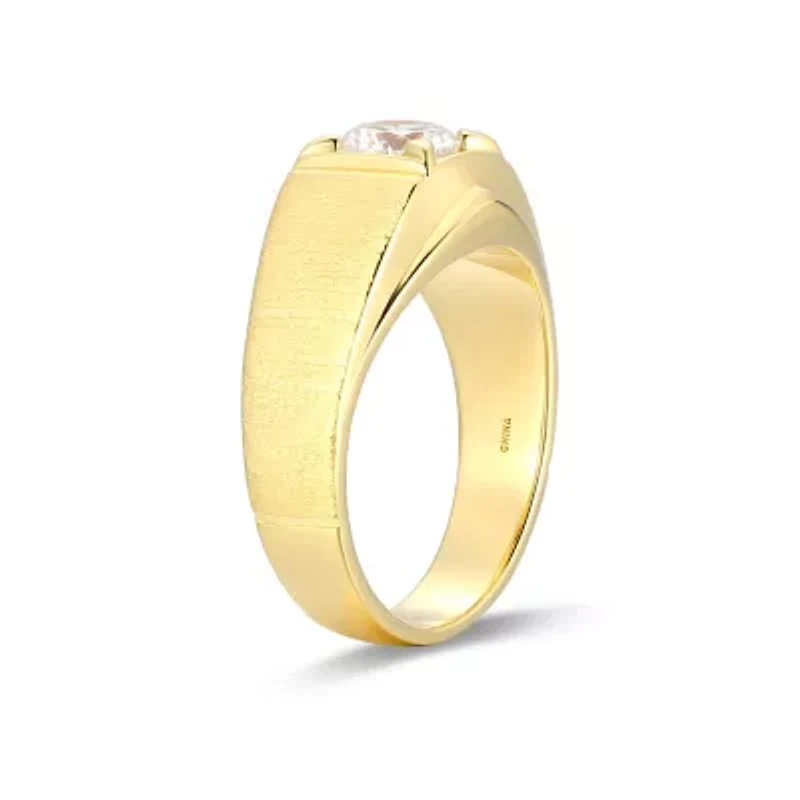 18K Yellow Gold or Rhodium Plated Sterling Silver Men's Cubic Zirconia Ring