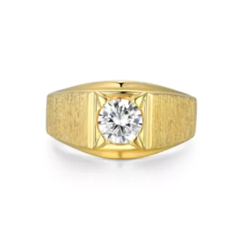 18K Yellow Gold or Rhodium Plated Sterling Silver Men's Cubic Zirconia Ring