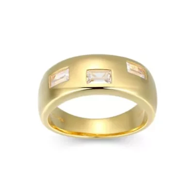 18K Yellow Gold or Rhodium Plated Sterling Silver Men's Cubic Zirconia Wide Band Ring