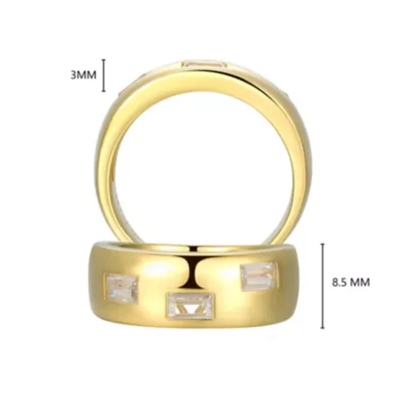18K Yellow Gold or Rhodium Plated Sterling Silver Men's Cubic Zirconia Wide Band Ring