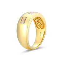 18K Yellow Gold or Rhodium Plated Sterling Silver Men's Cubic Zirconia Wide Band Ring