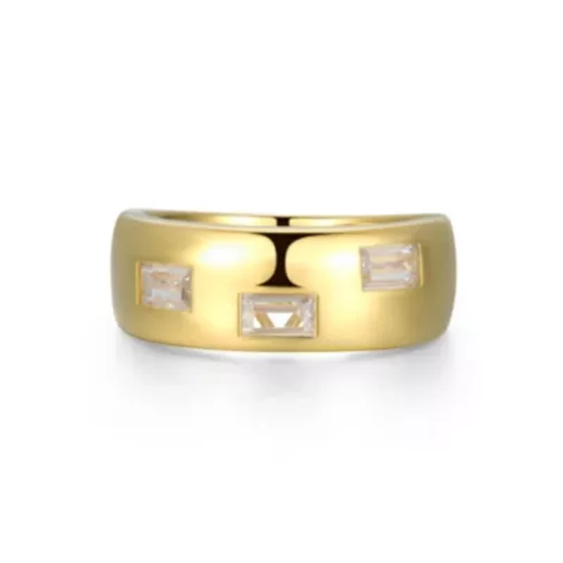 18K Yellow Gold or Rhodium Plated Sterling Silver Men's Cubic Zirconia Wide Band Ring