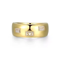 18K Yellow Gold or Rhodium Plated Sterling Silver Men's Cubic Zirconia Wide Band Ring