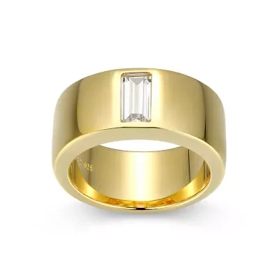 18K Yellow Gold or Rhodium Plated Sterling Silver Men's Cubic Zirconia Band Ring