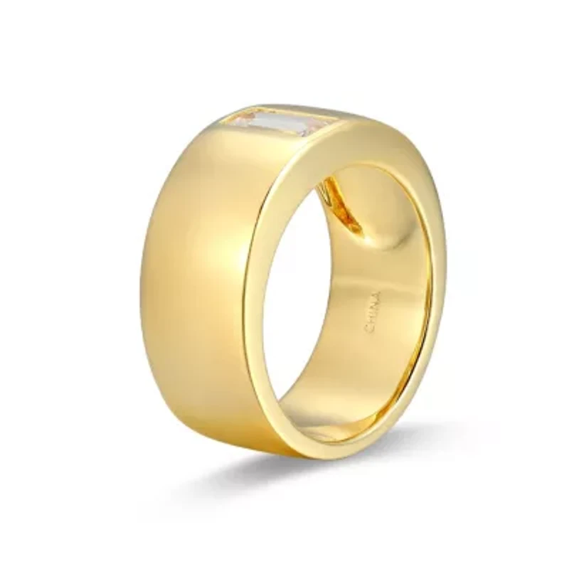 18K Yellow Gold or Rhodium Plated Sterling Silver Men's Cubic Zirconia Band Ring