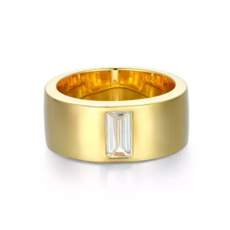 18K Yellow Gold or Rhodium Plated Sterling Silver Men's Cubic Zirconia Band Ring