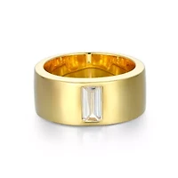 18K Yellow Gold or Rhodium Plated Sterling Silver Men's Cubic Zirconia Band Ring
