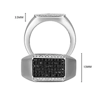 Rhodium Plated Sterling Silver Men's Black and White Cubic Zirconia Ring