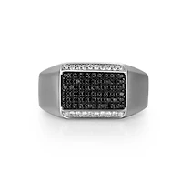 Rhodium Plated Sterling Silver Men's Black and White Cubic Zirconia Ring