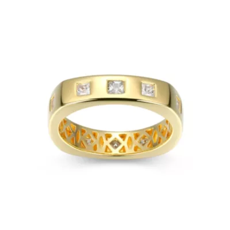 18K Yellow Gold or Rhodium Plated Sterling Silver Men's Cubic Zirconia Band Ring