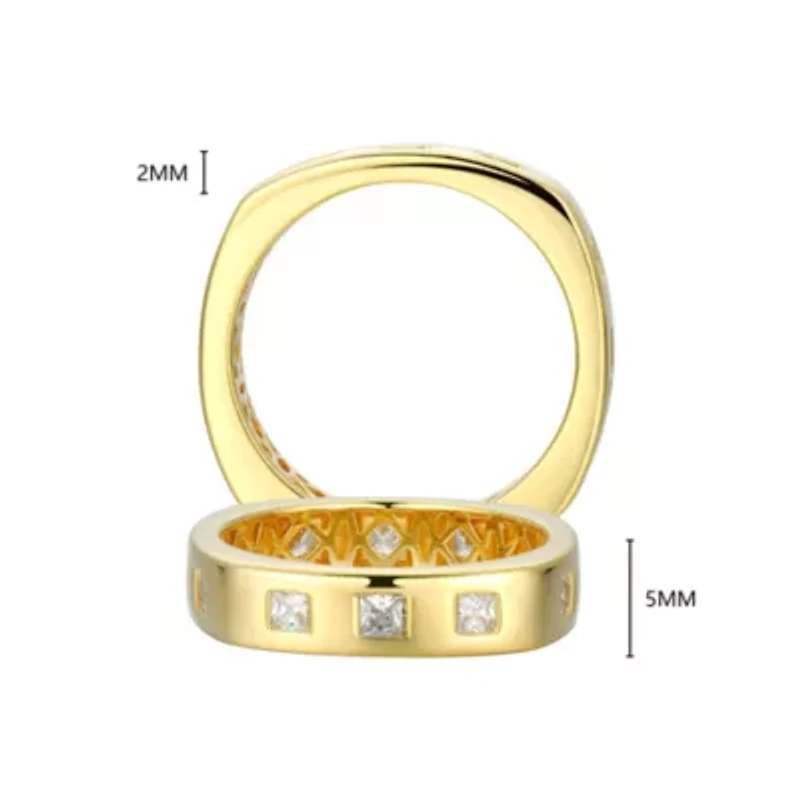18K Yellow Gold or Rhodium Plated Sterling Silver Men's Cubic Zirconia Band Ring
