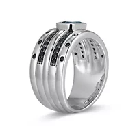 Rhodium and Gunmetal Plated Sterling Silver Men's Genuine London Blue Topaz Black Sapphire Ring
