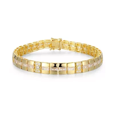 18K Yellow Gold or Rhodium Plated Sterling Silver Men's Cubic Zirconia Bracelet