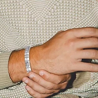 18K Yellow Gold or Rhodium Plated Sterling Silver Men's Cubic Zirconia Bracelet