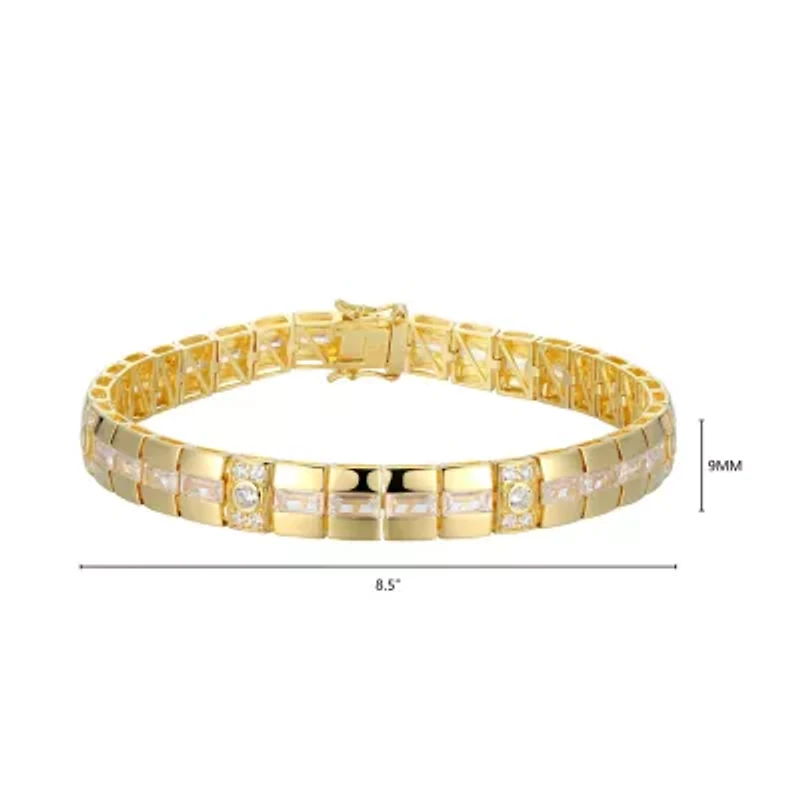 18K Yellow Gold or Rhodium Plated Sterling Silver Men's Cubic Zirconia Bracelet