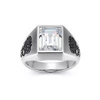 Rhodium Plated Sterling Silver Men's White and Black Cubic Zirconia Skull Ring