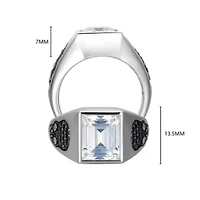 Rhodium Plated Sterling Silver Men's White and Black Cubic Zirconia Skull Ring