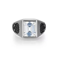 Rhodium Plated Sterling Silver Men's White and Black Cubic Zirconia Skull Ring