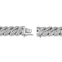 Rhodium Plated Sterling Silver Men's Cubic Zirconia Cuban Bracelet