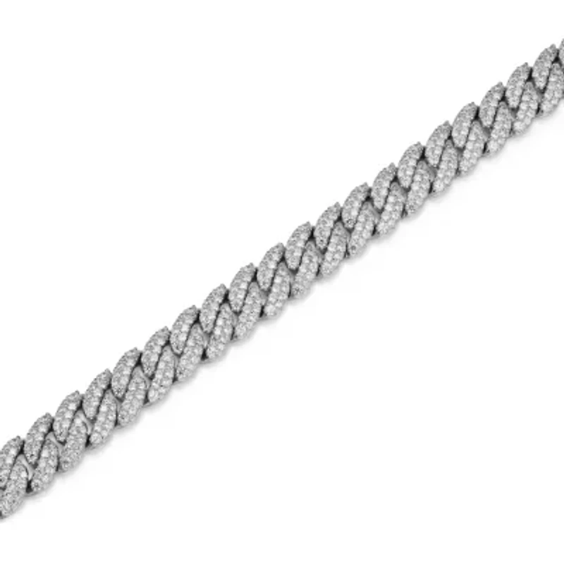 Rhodium Plated Sterling Silver Men's Cubic Zirconia Cuban Bracelet