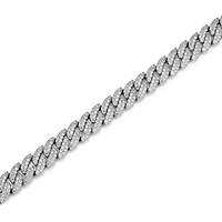 Rhodium Plated Sterling Silver Men's Cubic Zirconia Cuban Bracelet