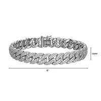 Rhodium Plated Sterling Silver Men's Cubic Zirconia Cuban Bracelet