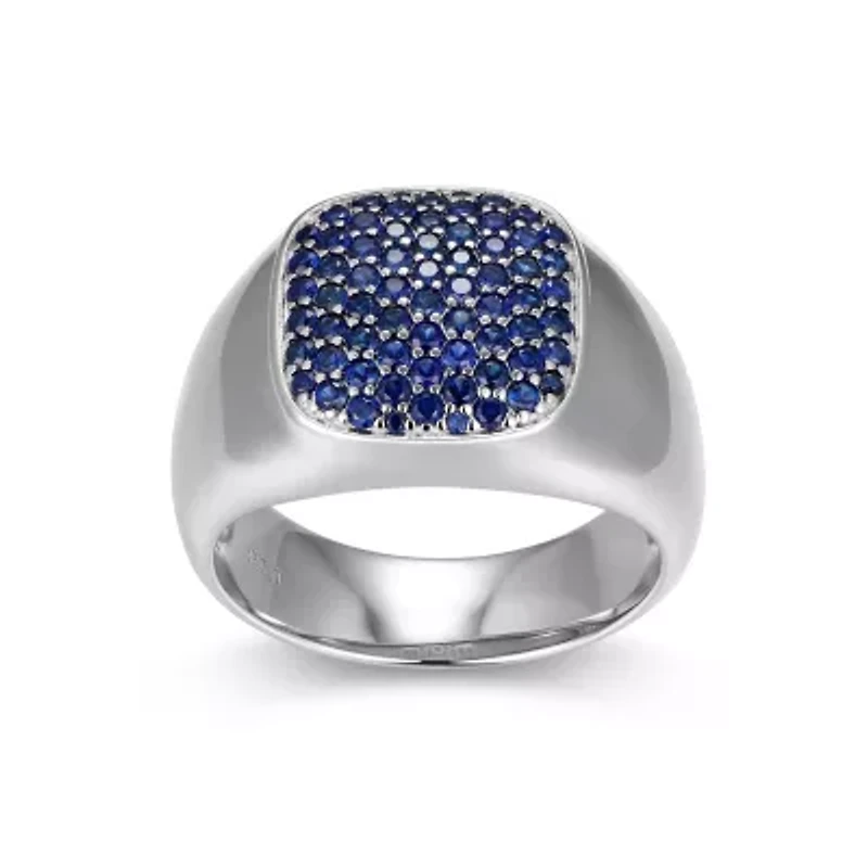 Rhodium Plated Sterling Silver Men's Created Sapphire Ring