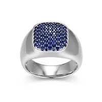 Rhodium Plated Sterling Silver Men's Created Sapphire Ring