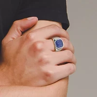 Rhodium Plated Sterling Silver Men's Created Sapphire Ring