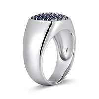 Rhodium Plated Sterling Silver Men's Created Sapphire Ring