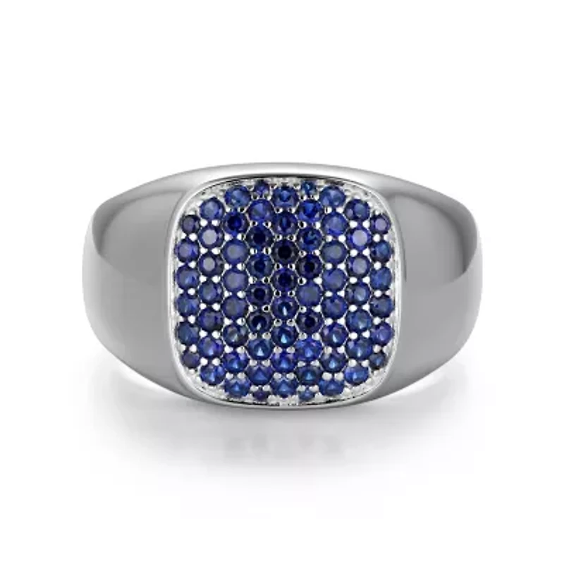 Rhodium Plated Sterling Silver Men's Created Sapphire Ring
