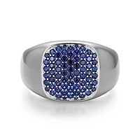 Rhodium Plated Sterling Silver Men's Created Sapphire Ring