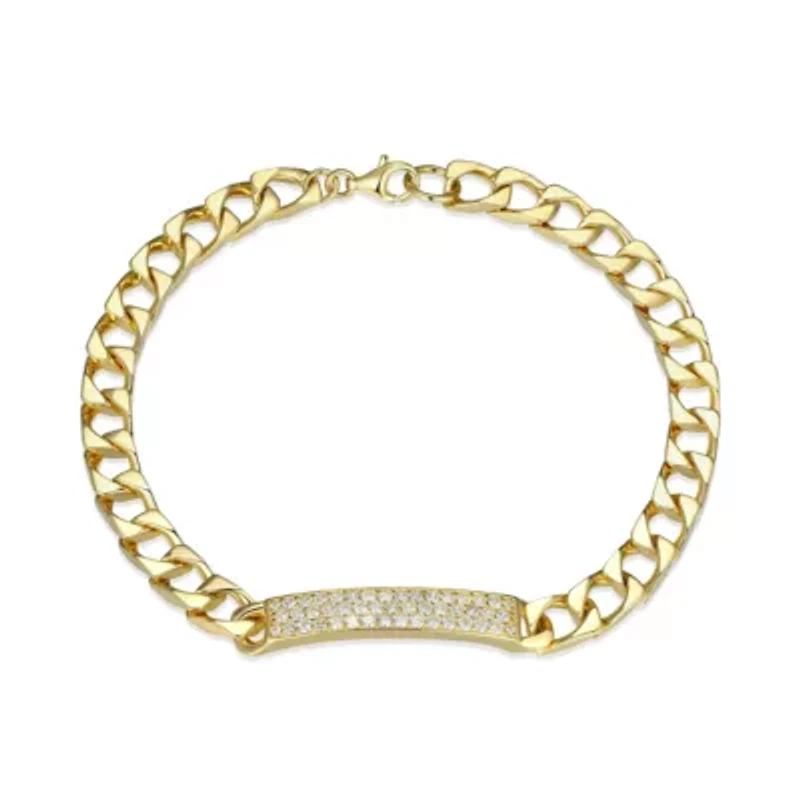18K Yellow Gold or Rhodium Plated Sterling Silver Men's Cubic Zirconia Bracelet