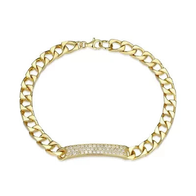 18K Yellow Gold or Rhodium Plated Sterling Silver Men's Cubic Zirconia Bracelet
