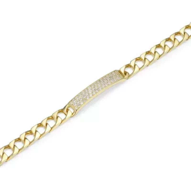 18K Yellow Gold or Rhodium Plated Sterling Silver Men's Cubic Zirconia Bracelet