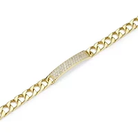 18K Yellow Gold or Rhodium Plated Sterling Silver Men's Cubic Zirconia Bracelet