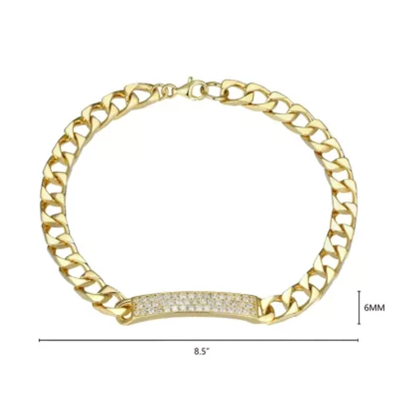 18K Yellow Gold or Rhodium Plated Sterling Silver Men's Cubic Zirconia Bracelet